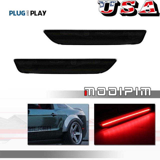 GTINTHEBOX Smoked Front Side Marker Lights Pony Type Amber LED Kit For 2010-2014 Ford Mustang