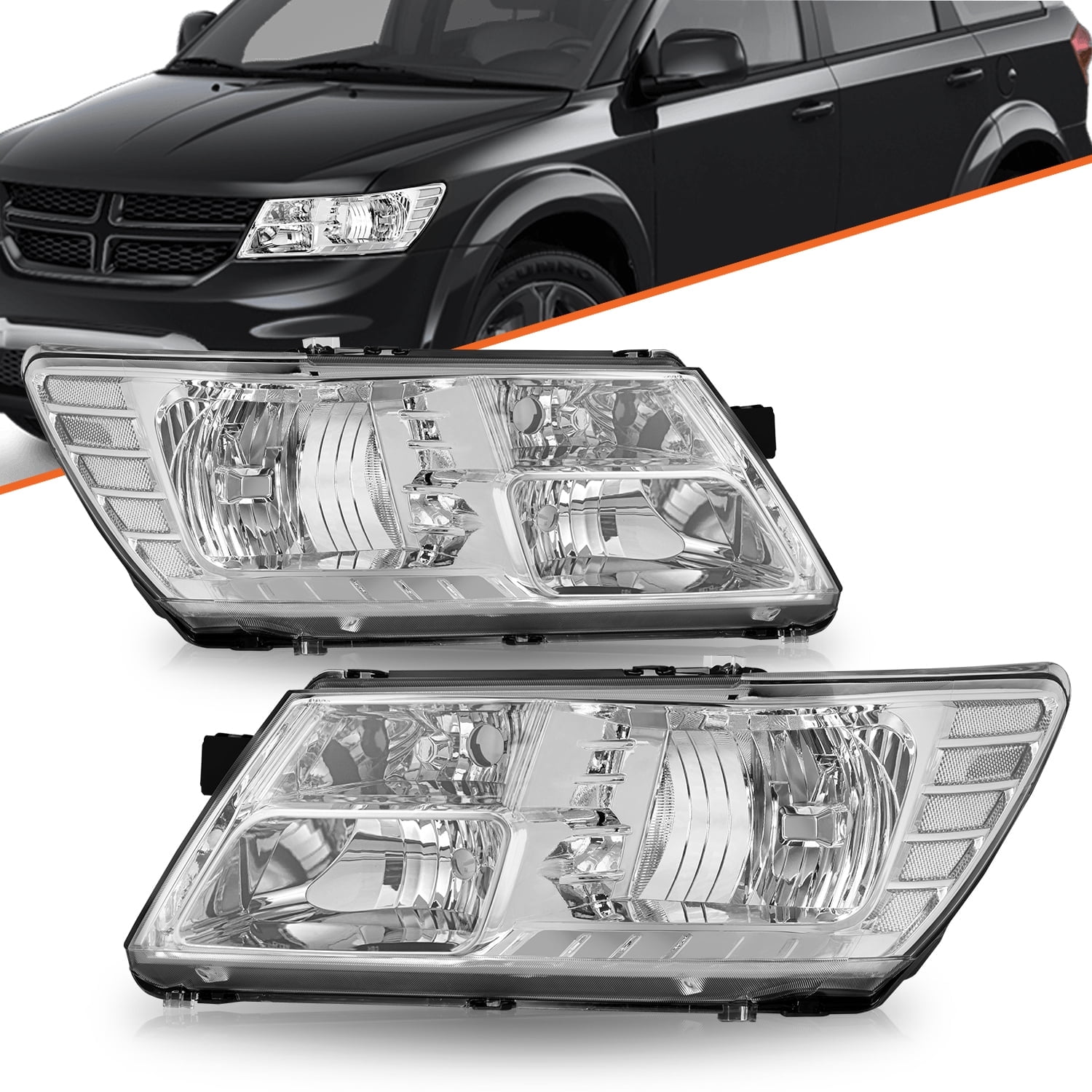 For 2009-2018 Dodge Journey Headlamp Chrome Clear Replacement Set Headlight L&R