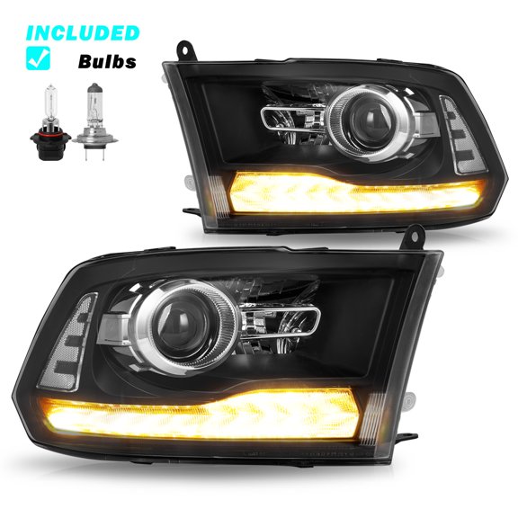For 2009-2018 Dodge Ram 1500 2500 3500 Black LED DRL Projector Headlights lamps
