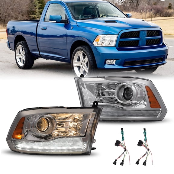 For 2009-2018 Dodge Ram 1500/2500/3500 LED Projector Headlights Headlamps,for 2019-2024 Ram 1500 Classic,Chrome Housing+Clear Lens