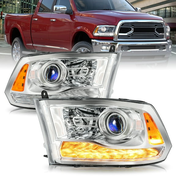 For 2009-2018 Dodge Ram 1500 2500 3500 Pickup w/LED Projector Chrome Headlights