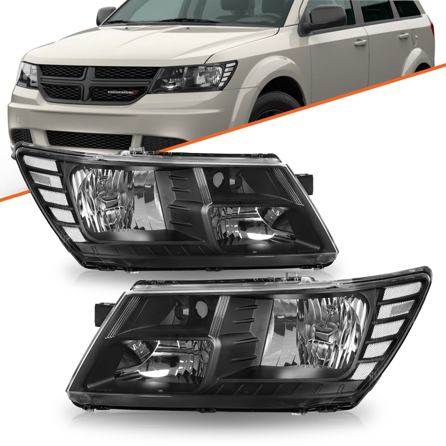 For 2009-2020 Black Housing Clear Lens Headlights Dodge Jounery  Headlamp Pair 09-20