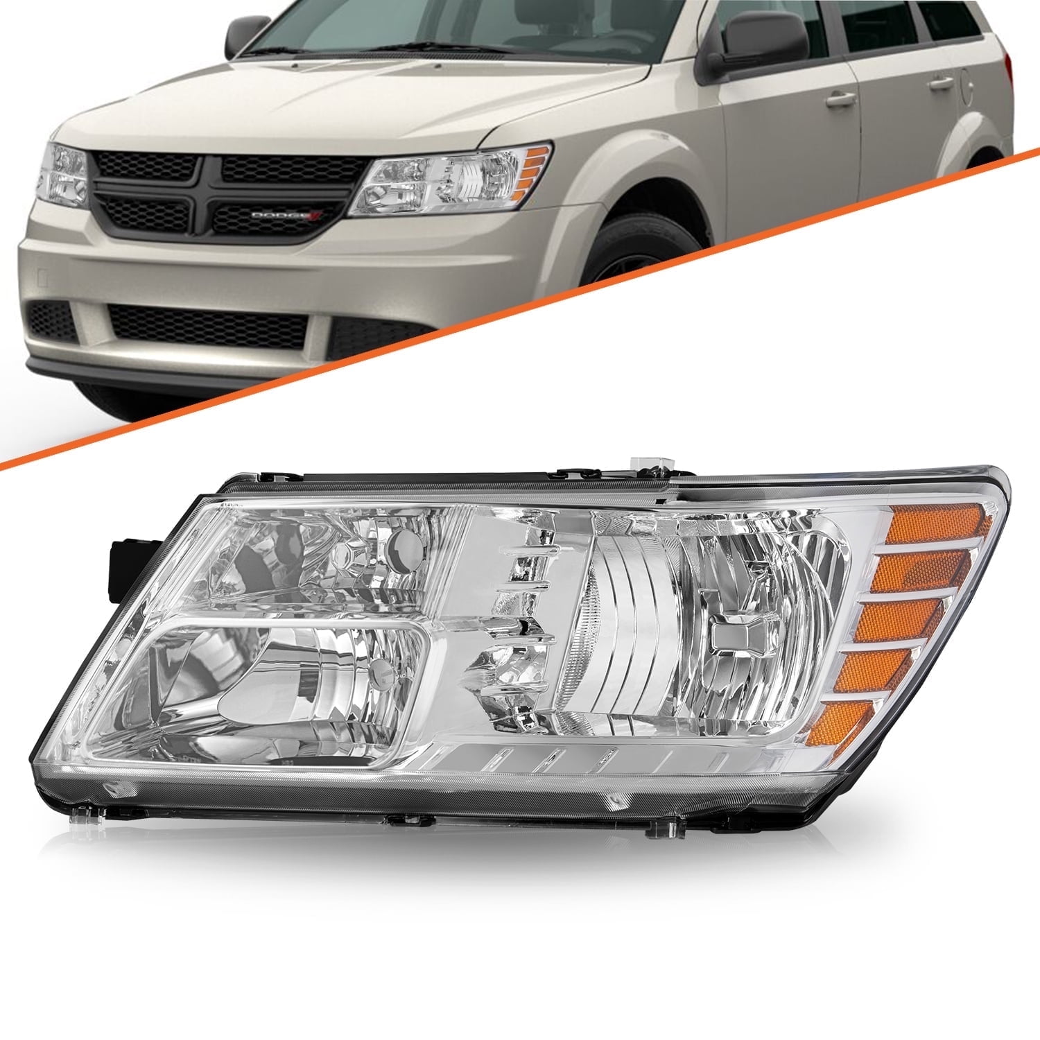 For 2009-2020 Dodge Journey Chrome Amber OE-Style Left Driver Side Headlight