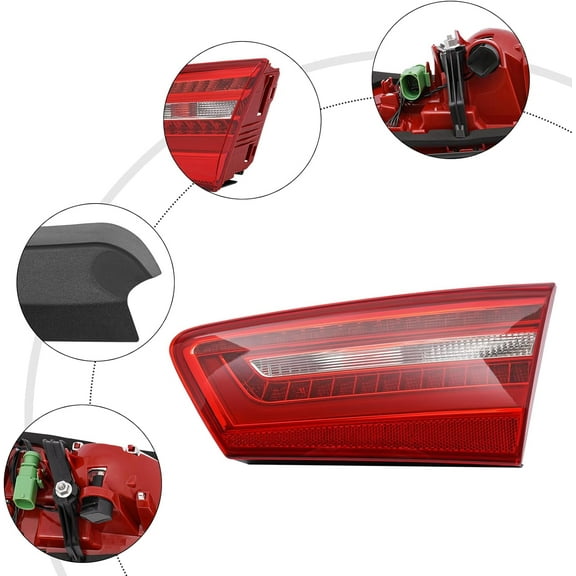For 2010 2011 2012 2013 2014 2015 2016 Audi A6 C7 LED Right Inner Tail Light Rear Lamp Passenger Side Replacement Red Housing Clear Lens RH