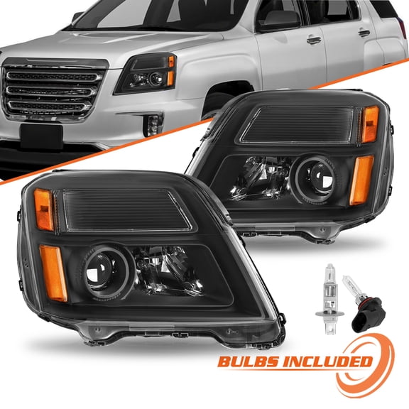 For 2010 2011 2012 2013 2014 2015 GMC Terrain Halogen 2Pcs Black Amber Headlights w/ Bulbs 10-15
