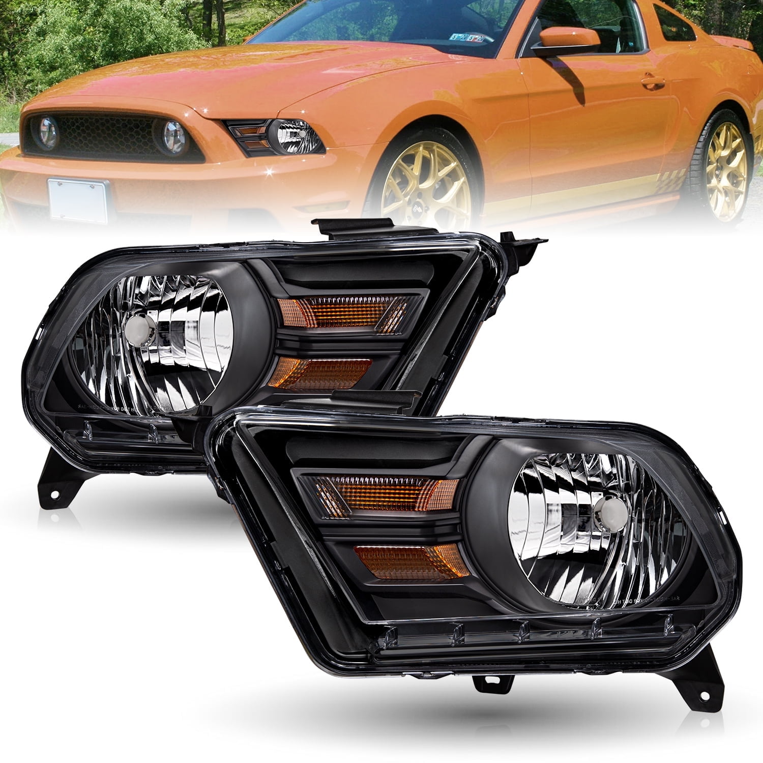 For 2010 2011 2012 2013 2014 Ford Mustang Halogen Type Headlight Headlamp Pair