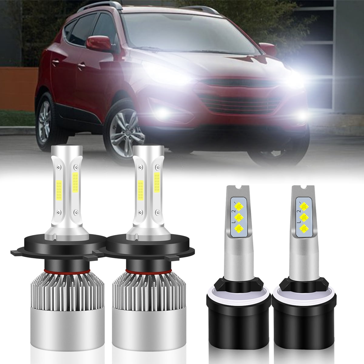 For 2010 2011 2012 2013 Hyundai Tucson LED Headlight Bulbs 9003/H4 High/Low Beam 880 Fog light Bulbs 4pc
