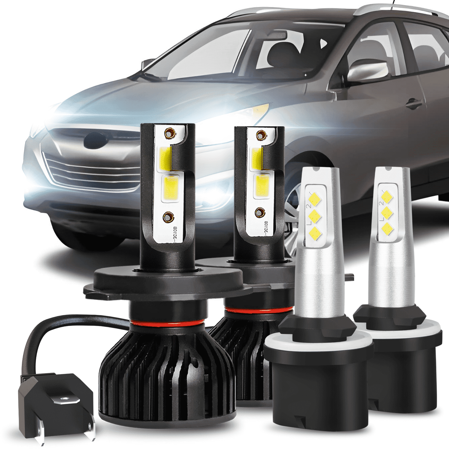 For 2010 2011 2012 2013 Hyundai Tucson LED Headlight Bulbs 9003/H4 High/Low Beam 880 Fog light Bulbs 4pcs