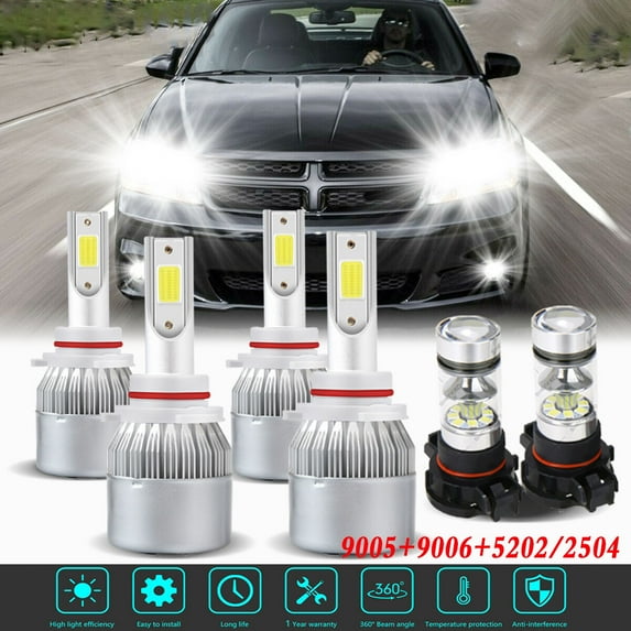For 2010 2011 2012 Dodge Avenger Headlights 9005 9006 High Low Beam+2504 Fog Light 6pc