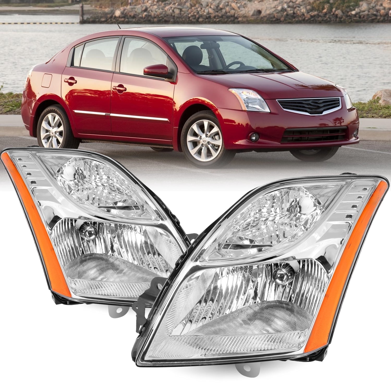 For 2010 2011 2012 Nissan Sentra 4DR Headlights Headlamps Left+Right 10 11 12