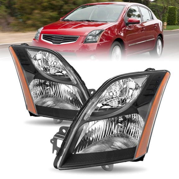 For 2010 2011 2012 Nissan Sentra Black Housing Amber Corner Headlights Lamps L+R