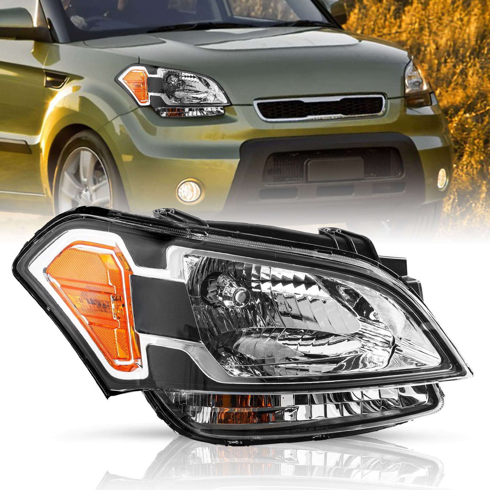 For 2010-2011 Kia Soul Headlights Headlamps Halogen Set