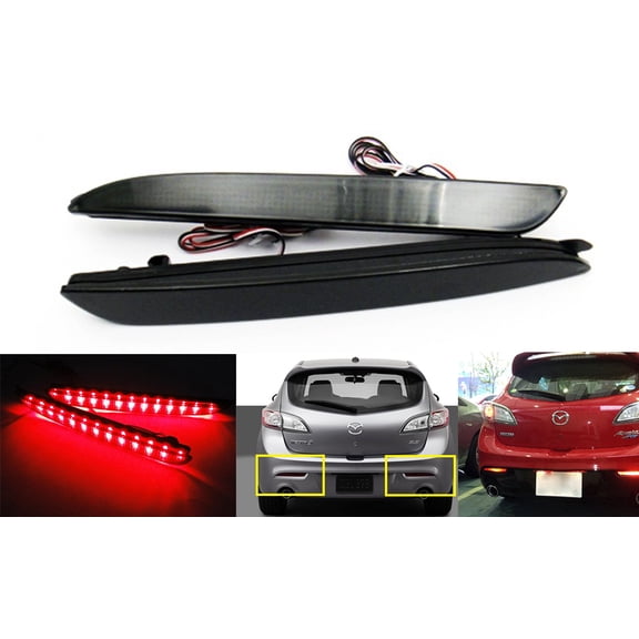 For 2010-2013 Mazda 3 2x Smoke Lens LED Rear Bumper Reflector Stop Brake Light