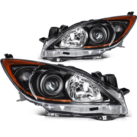 For 2010-2013 Mazda 3 (5-Speed) Headlights Assembly Left + Right Black w/Amber