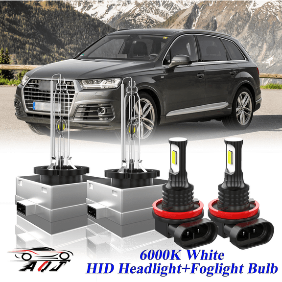For 2010-2015 2016 Audi Q7 White Front HID Headlight High-Low + LED Fog Light Bulbs