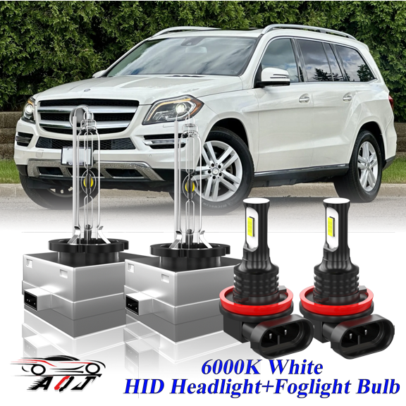 For 2010-2015 2016 Mercedes-Benz GL350 White Front HID Headlight High-Low + LED Fog Light Bulbs