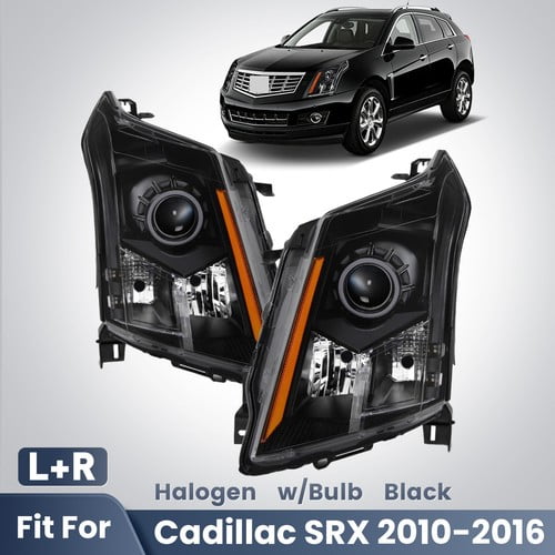 For 2010-2016 Cadillac SRX Halogen Headlights Projector w/ Bulb Black Left+Right