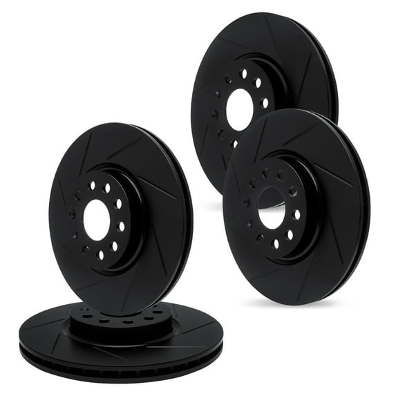 For 2010-2016 Hyundai Genesis Coupe R1 Concepts Front Rear Black Zinc Diamond Slotted Brake Rotors