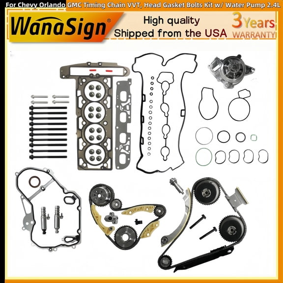 For 2010-2017 2.4L Chevy Orlando GMC Timing Chain VVT, Head Gasket Bolts Kit w/ Water Pump