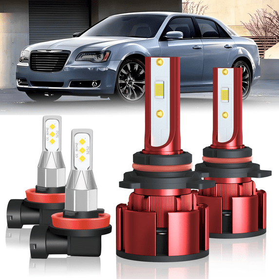 For 2011 2012 2013 2014 Chrysler 300 LED Headlight 9012/HIR2 Hi/Lo Beam H11 Fog Light Bulbs 4pcs