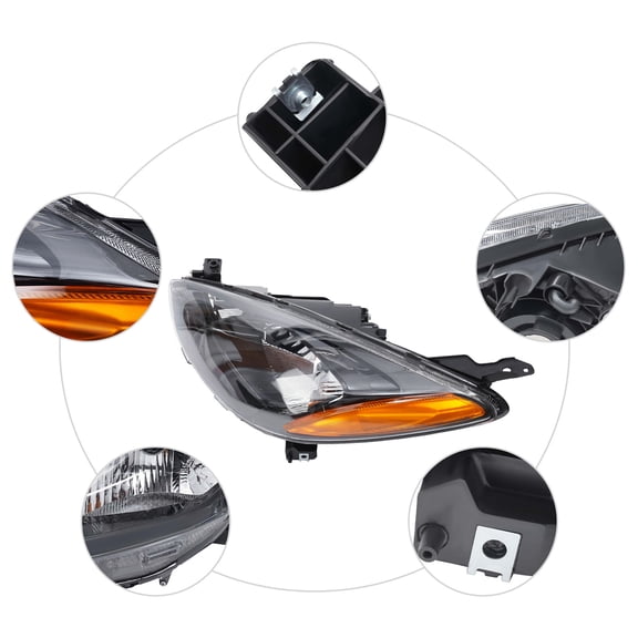 For 2011 2012 2013 2014 Mazda 2 Halogen Left Driver Side Headlight Headlamp Assembly W/o LED DRL Replacement Black Housing Clear Lens