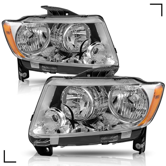 For 2011-2013 Jeep Grand Cherokee 11-17 Compass Halogen Headlights Headlamps L+R