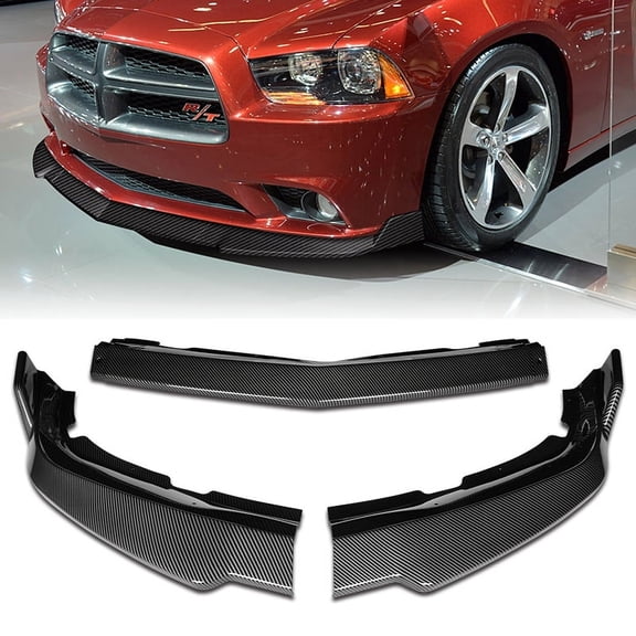 For 2011-2014 Dodge Charger STP-Style Carbon Look Front Bumper Body Spoiler Lip