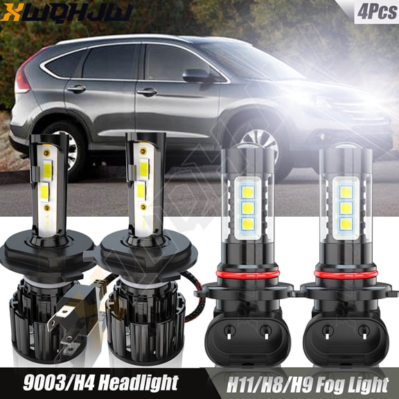 For 2011-2014 Honda CRV CR-V H4 LED Headlight H11/H8/H9 Fog Light High Low Dual Beam Bulbs