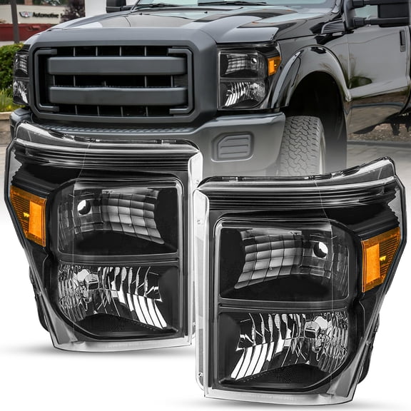 For 2011-2016 Ford F250 F350 F450 F550 Super Duty Pickup Black Headlights Pair