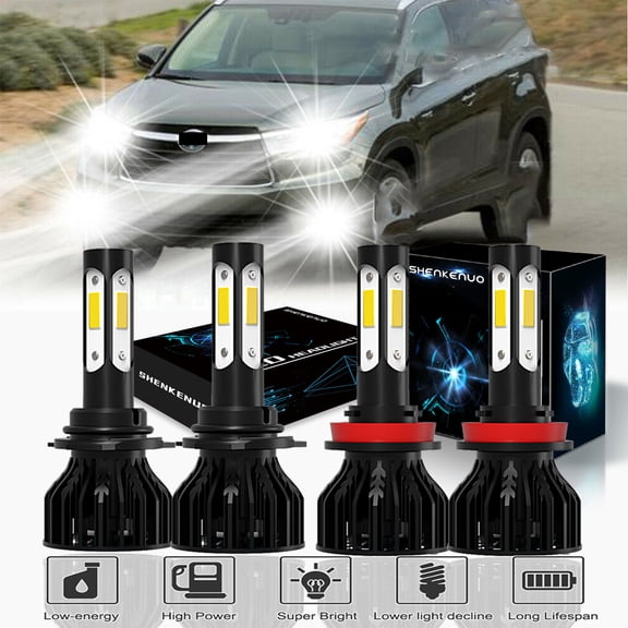 For 2011-2019 Toyota Highlander Headlights 9005/HB3 H11 LED High Beam /Low Beam,4pcs