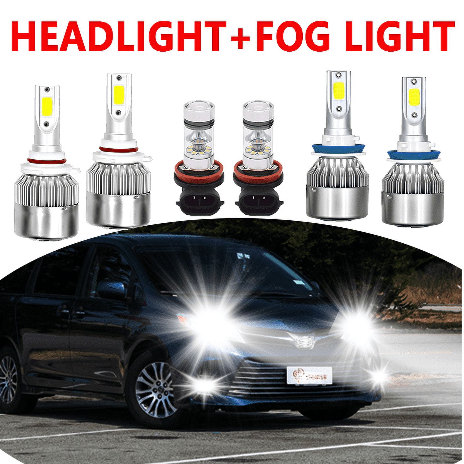 For 2011-2019 Toyota Sienna LED Headlight High Low Beam 9005 H11 & Fog ...