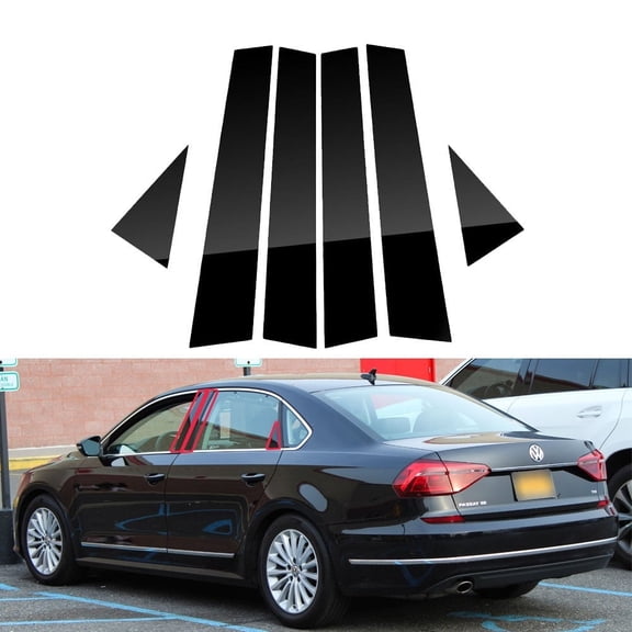 For 2011-2019 Volkswagen Passat 4dr 6pcs Glossy Black Pillar Posts Window Trim Covers