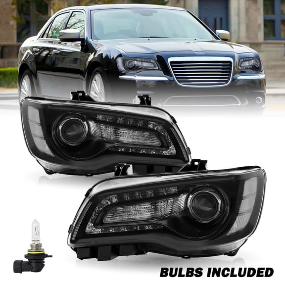 For 2011-2023 Chrysler 300 Headlights LED DRL Projector Black Clear Lens Headlamp LH+RH