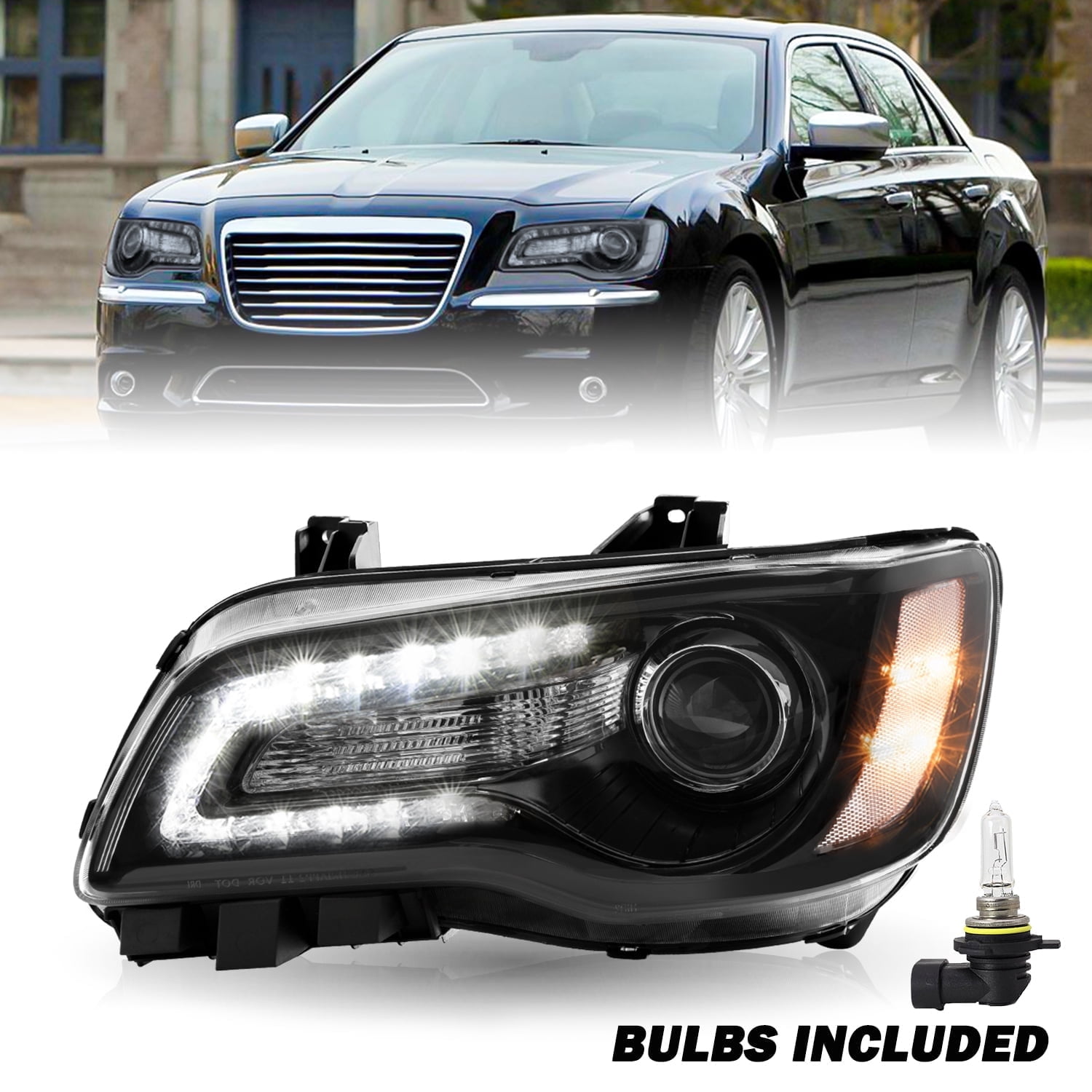 For 2011-2023 Chrysler 300 Headlights LED DRL Projector Black Clear Lens Headlamp LH+RH