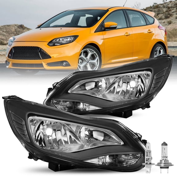 For 2012 2013 2014 Ford Focus Black Clear Headlights Assembly Lamps w/ Bulbs L+R