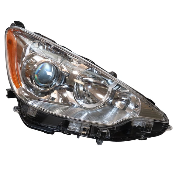 For 2012 2013 2014 Toyota Prius C Halogen Headlights Headlamps Assembly Right Passenger Side Replacement Chrome Housing Clear Lens