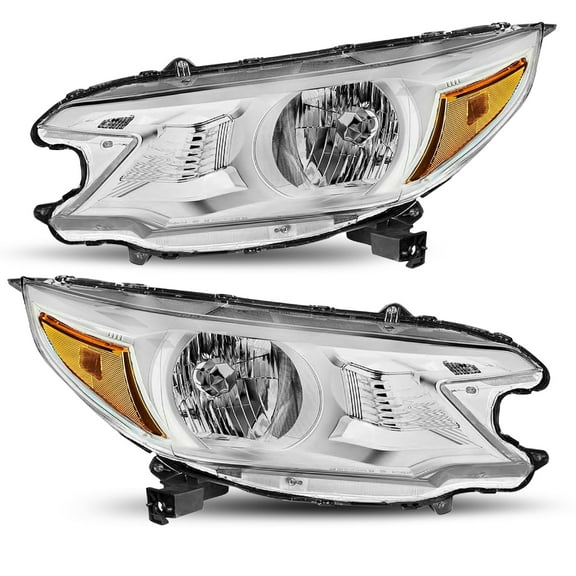 For 2012-2014 Honda CR-V 4Dr Chrome Housing Amber Corner Headlights W/Bulbs Pair