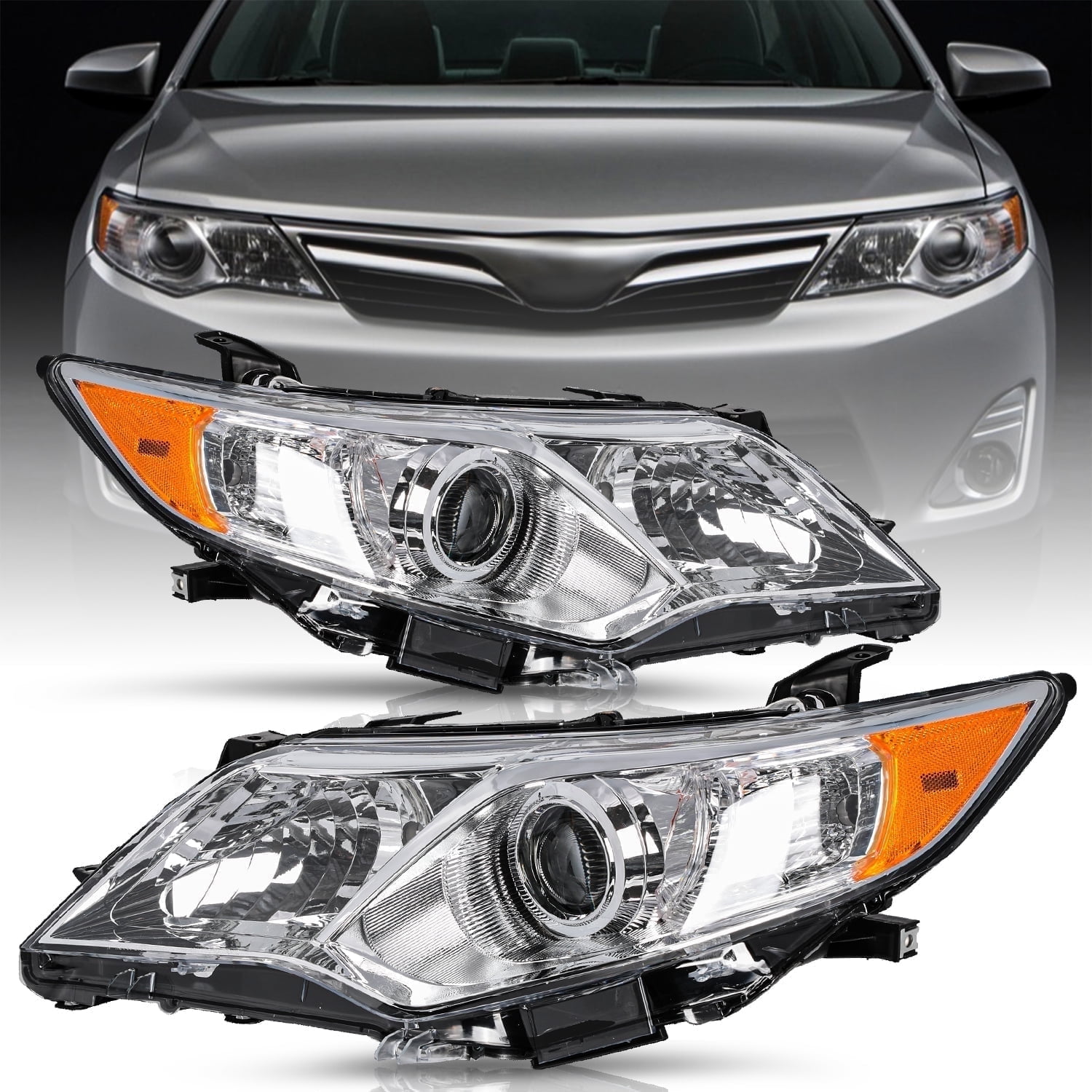 For 2012-2014 Toyota Camry Projector Chrome Headlights Assembly LH+RH Pairs