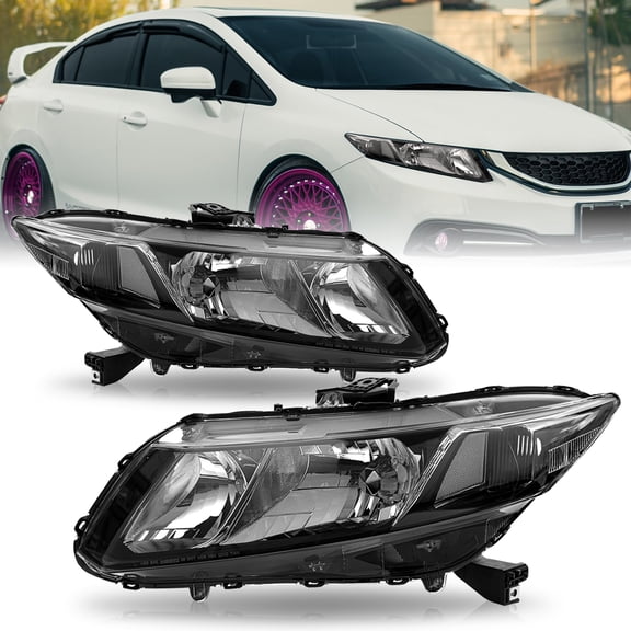 For 2012-2015 Honda Civic Black Housing Clear Corner Headlights Assembly Pair
