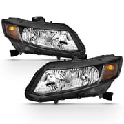 For 2012-2015 Honda Civic Sedan 12-13 Coupe Headlights Black Headlamp Left+Right