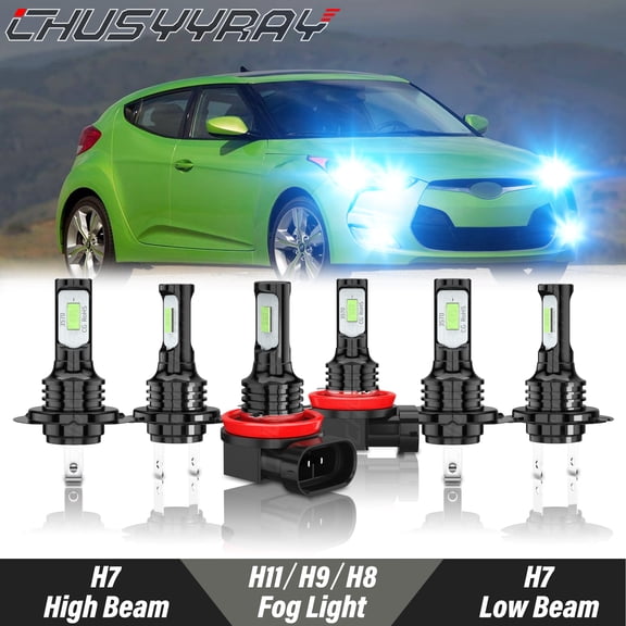For 2012-2017 Hyundai Veloster - 6X Combo LED Headlight High Low Beam Fog Light Bulbs 8000K Ice Blue