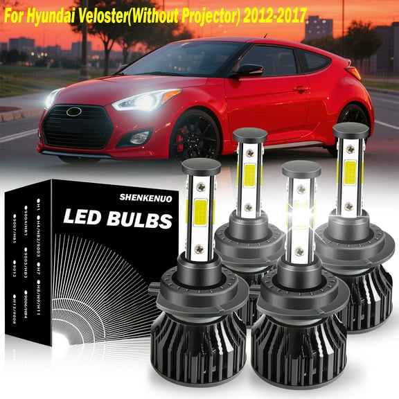 For 2012-2017 Hyundai Veloster(Without Projector) 4-Side H7 High/Low Beam Headlights 6000K White,4pc