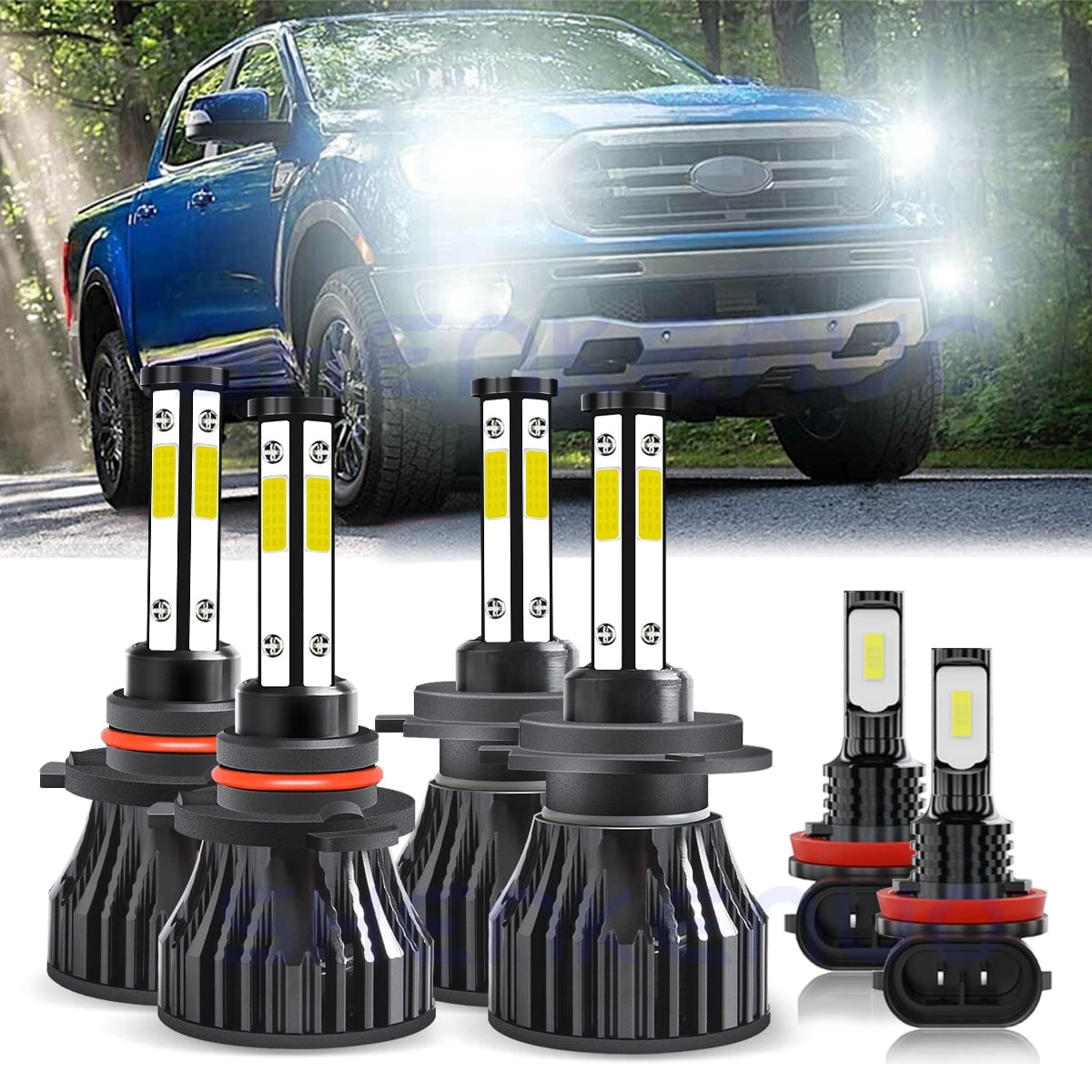 For 2012-2018 Ford Ranger LED Headlight Bulbs 4-side 9005 h7 High Low ...