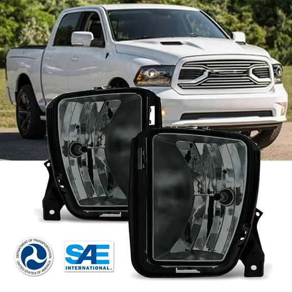 For 2013 2014 2015 2016 2017 2018 Dodge Ram 1500 Fog Lights Lamps w/Bulbs L+R Smoke Lens