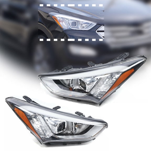 For 2013 2014 2015 2016 Hyundai Santa Fe Halogen Headlight Headlamps Left Driver +Right Passenger Side Black