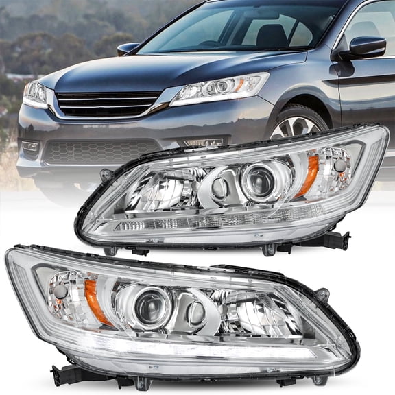 For 2013 2014 2015 Honda Accord 4Dr Chrome w/ LED DRL Headlights Headlamps