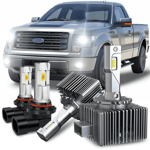 For 2013-2014 Ford F-150 Headlights Bulb D3S LED Type High Low Beam + 9006/9145 Fog Light Kit,6500K White 4pcs