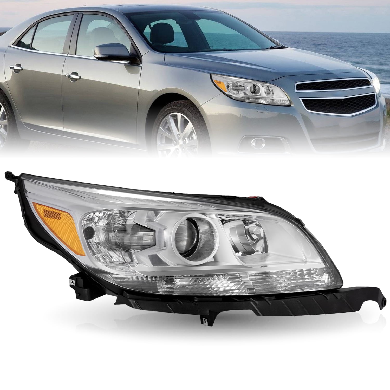 For 2013-2015 Chevy Malibu LT LTZ Chrome Right Passenger Side Headlight Assembly
