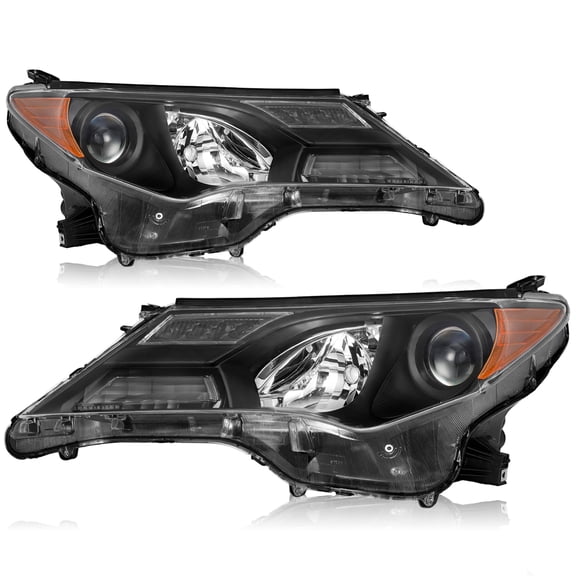 For 2013-2015 Toyota RAV4 Halogen Black Amber Headlights Assembly Pair Left&Right
