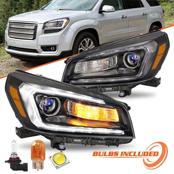 For 2013-2016 GMC Acadia Halogen Headlights w/ LED DRL Projector Pair w/Bulbs